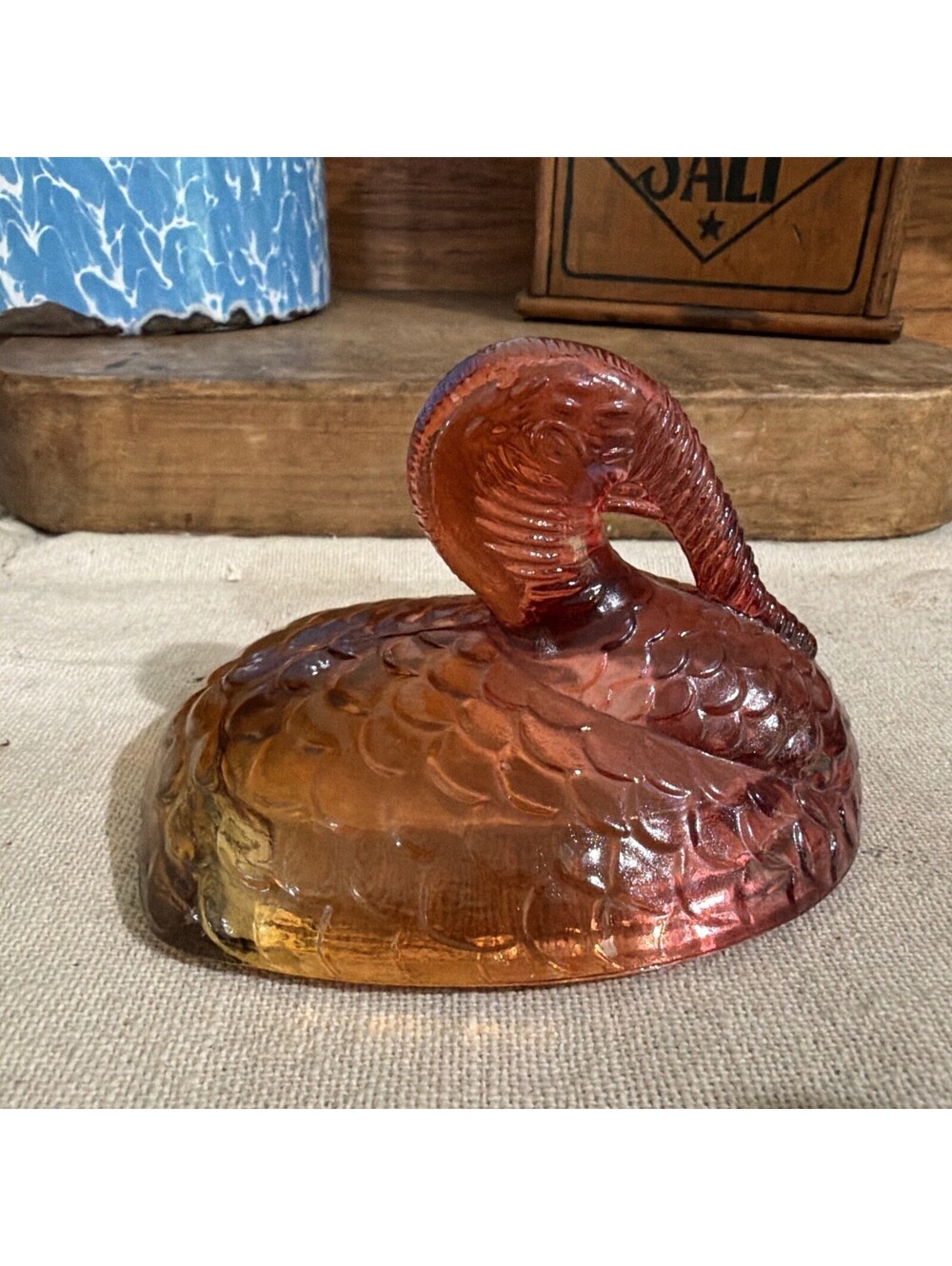 Vintage LE Smith Amberina Glass Turkey Candy Dish Lid Only